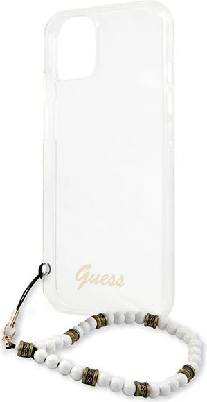 Mbështjellës Guess GUHCP13SKPSWH për iPhone 13 mini 5.4", transparent, me varëse perlë