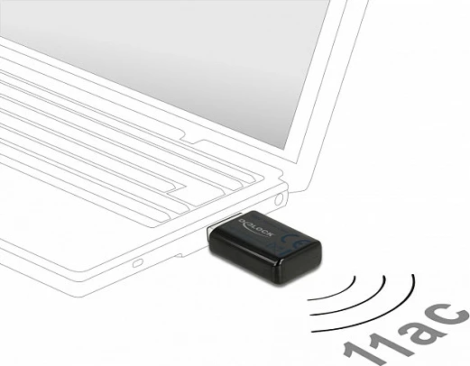 Adapter Wi‑Fi USB DeLOCK 12550, Wi‑Fi 5 (802.11ac), Dual-band 2.4/5 GHz, i zi