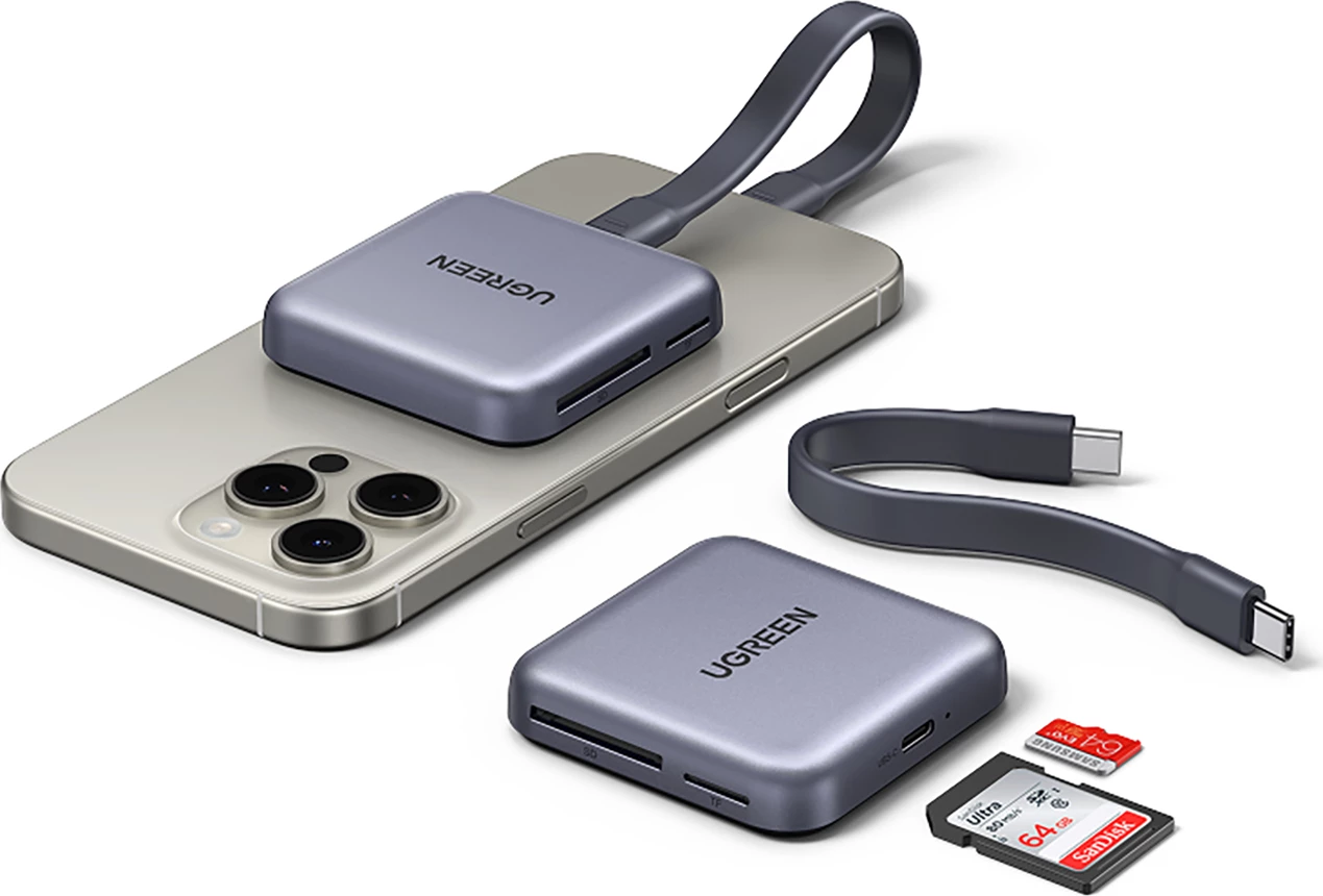 Lexues kartelash memorie Ugreen 65095 magnetik USB-C PD 100W SD/microSD, gri
