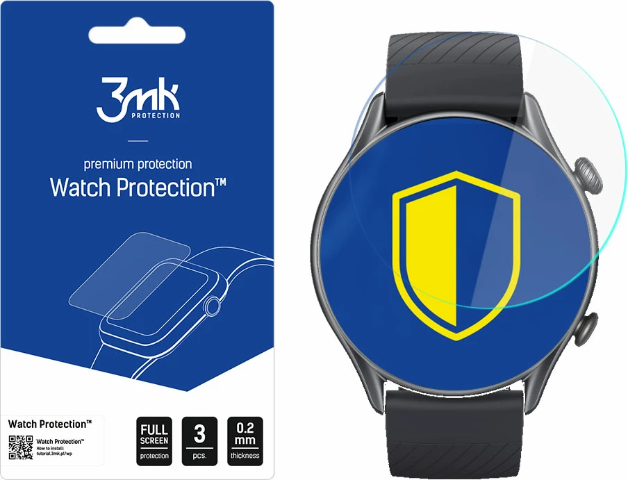 Film mbrojtës për orë Xiaomi Amazfit GTR 3, 3mk Watch Protection ARC+, set 3 copë