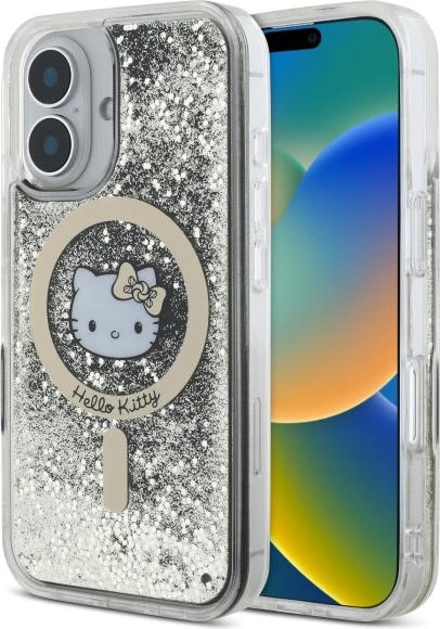 Mbështjellës Hello Kitty Liquid Glitter Fever MagSafe për iPhone 16, Gold