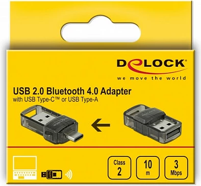 Adapter Bluetooth DeLOCK USB 2.0, 2-në-1 USB-C/USB-A, Bluetooth 4.0, transparent