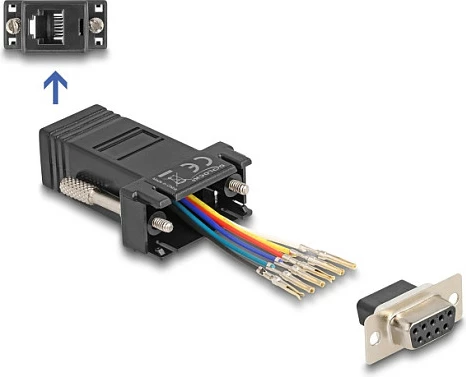 Adapter DeLOCK D-Sub 9 F në RJ12 F, kit montimi, i zi