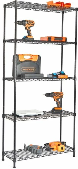 Raft telor 5-katësh VONHAUS 3500255, çelik rezistent ndaj gërvishtjeve, 100 kg/raft, i zi