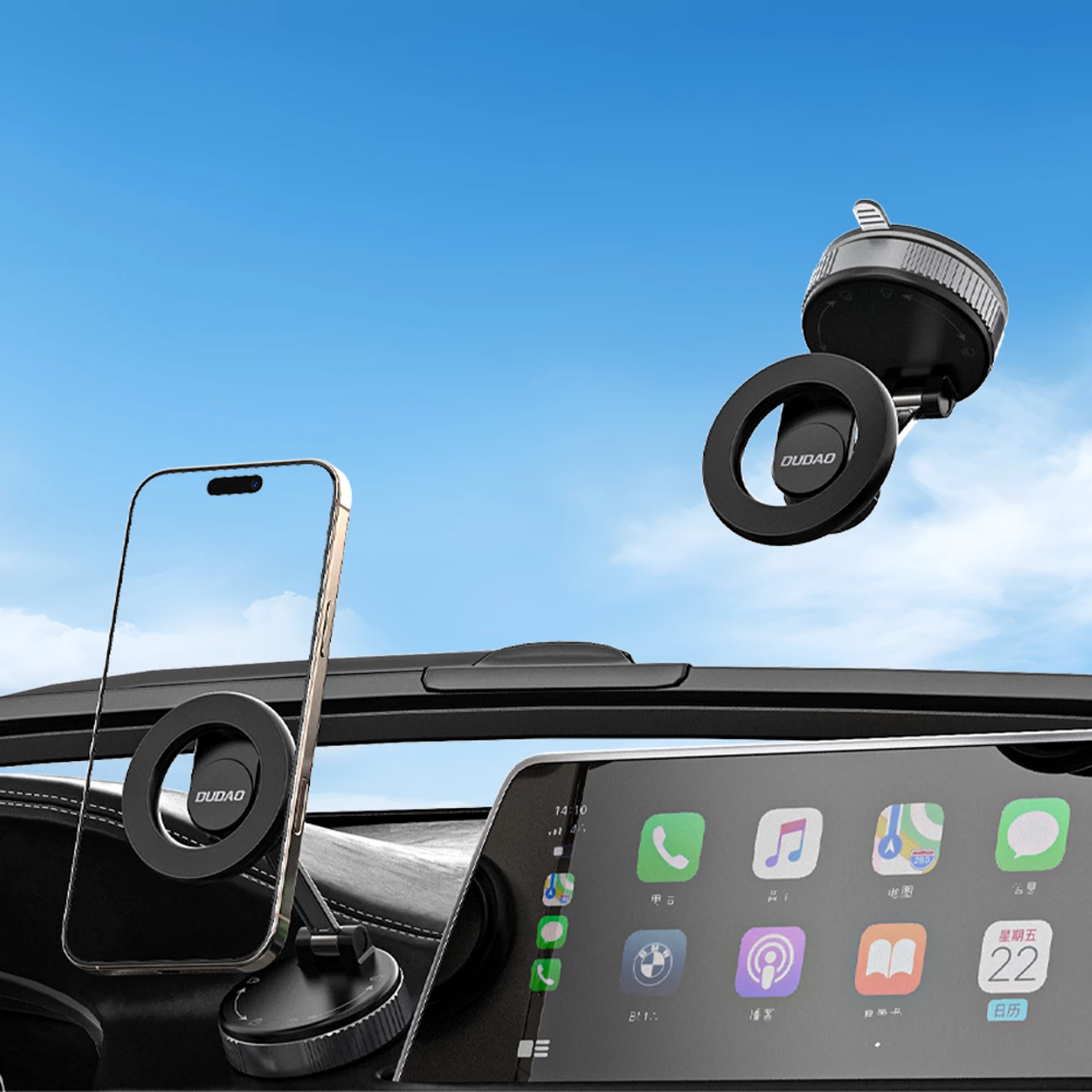Mbajtëse magnetike për veturë, Dudao F24X, kompatibile me MagSafe, kupë thithëse me vakum për xham/dashbord, e zezë
