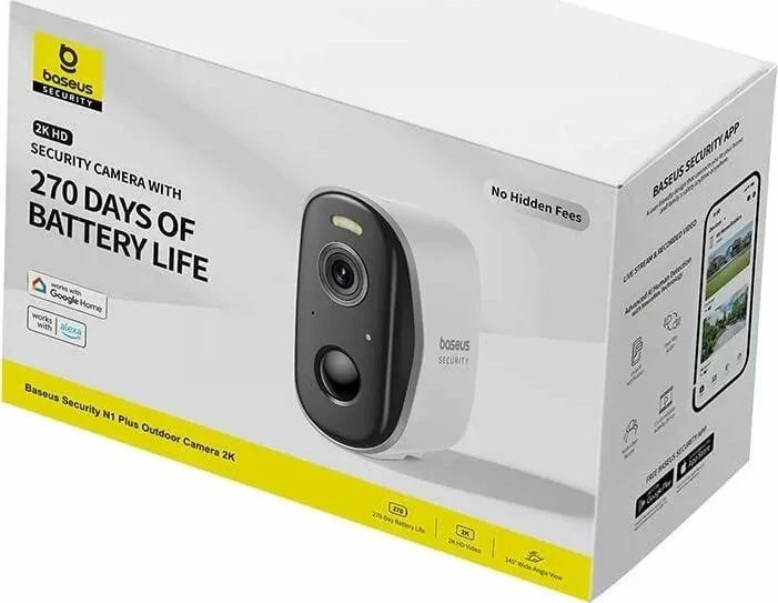 Kamerë sigurie e jashtme Baseus N1 Plus 2K Wi-Fi me bateri 10500 mAh, e bardhë