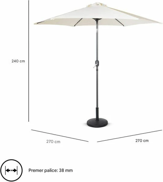 Çadër dielli VONHAUS 2522062 2.7m UV30+, me anim (tilt) dhe manivelë, bezhë