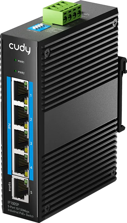 Switch industrial Cudy IF1005P, 4 porta PoE+, IP40, pa ventilator, i zi
