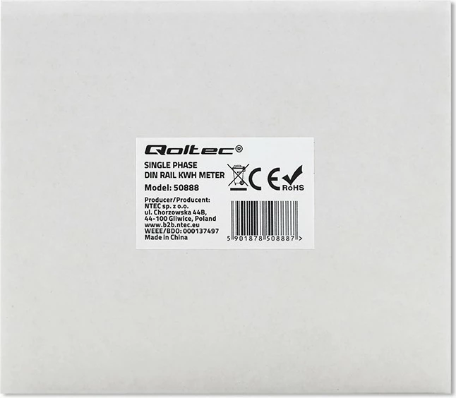 Matës energjie Qoltec 50888, njëfazësh, LCD, 230V, Gri