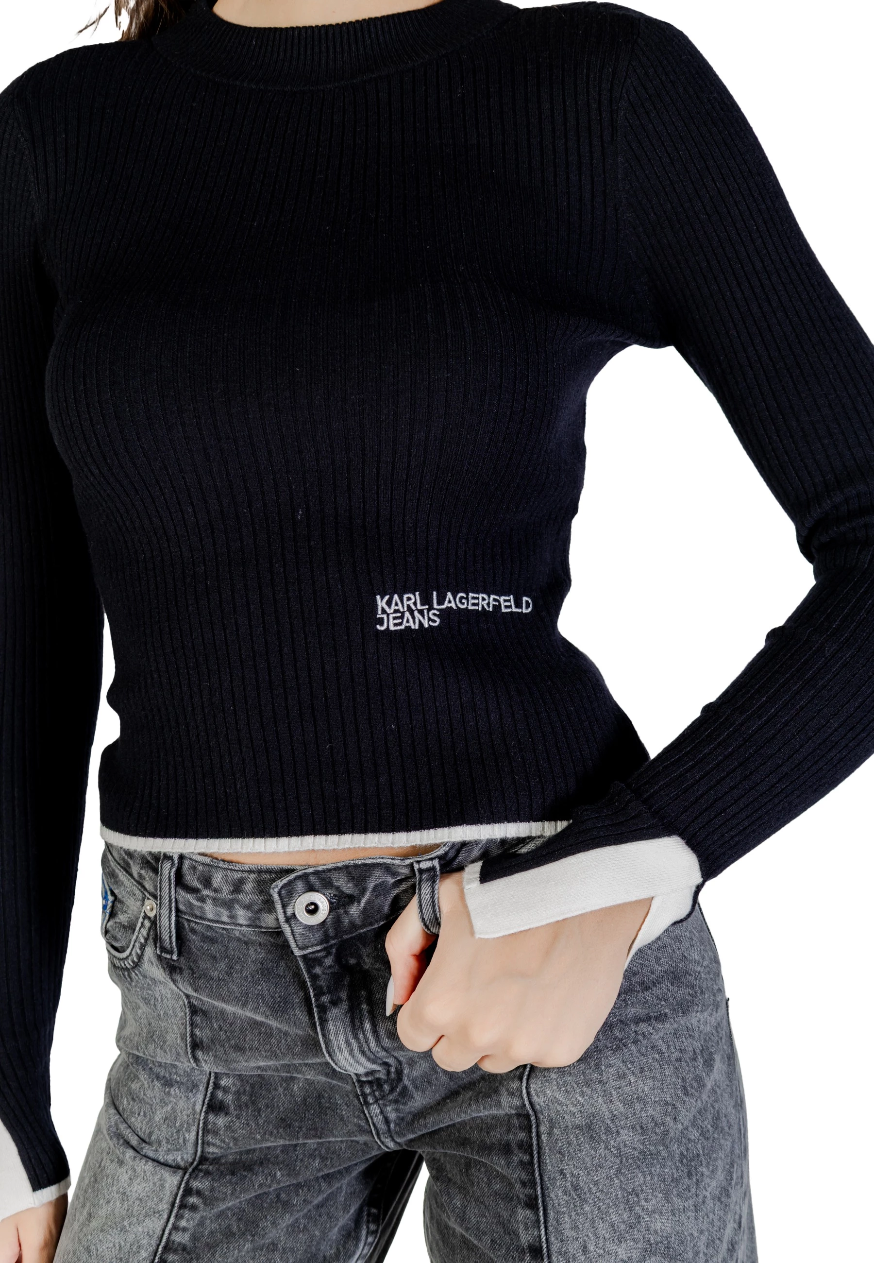 Xhemper për femra Karl Lagerfeld Jeans KLJ Mock Neck A3W18006, i zi [Madhësia: L]