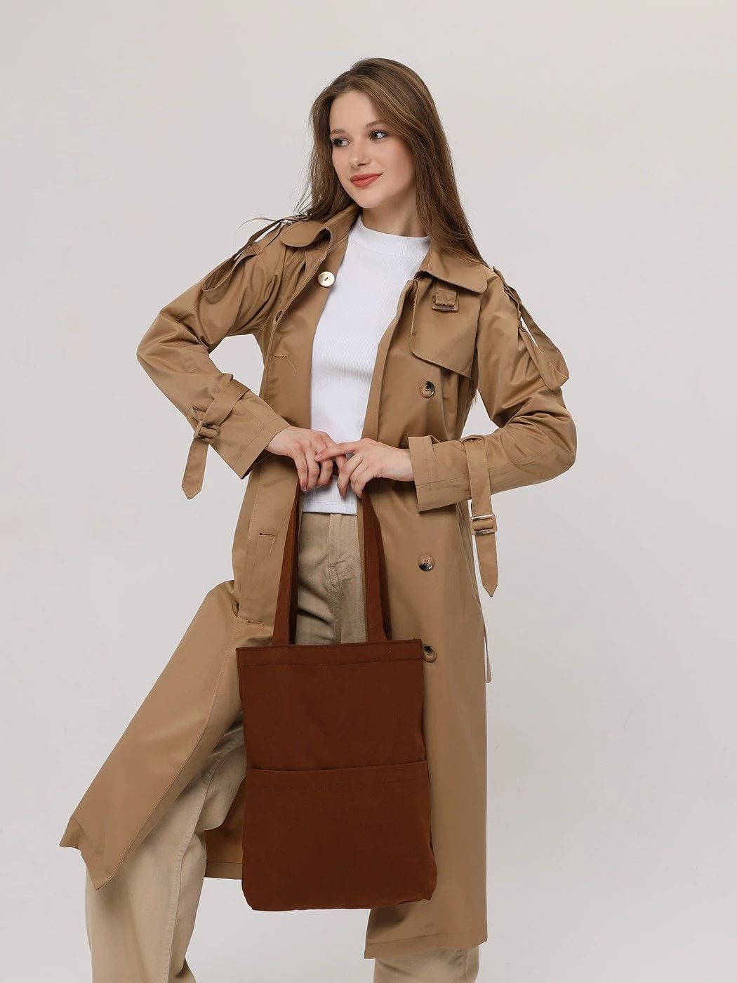 Çantë tote Zoozie Bags, ngjyrë kafe e errët, 2070