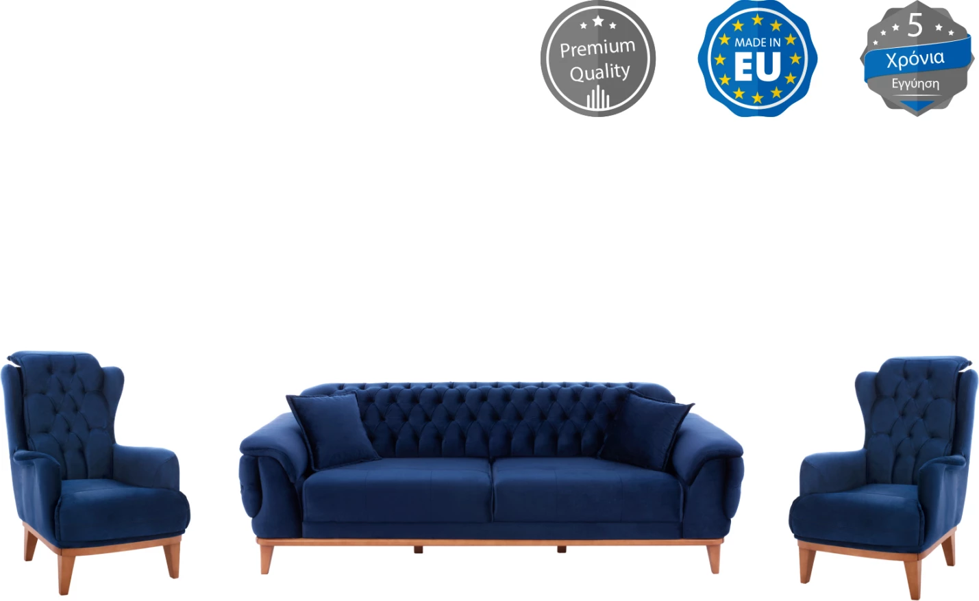 Set dhome ndenje 3-pjesësh, kadife blu, FH11746.18