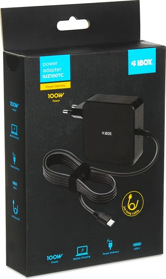 Karikues laptopi iBOX IUZ100TC, PD 100W, Chip E-mark, i zi