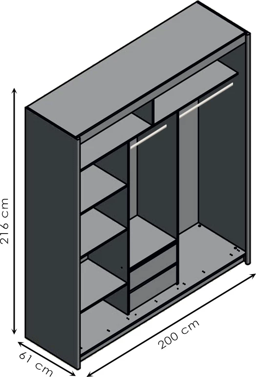 Dollap Elodie me 3 dyer rrëshqitëse me pasqyrë, ngjyrë sonoma, 200x61x216cm