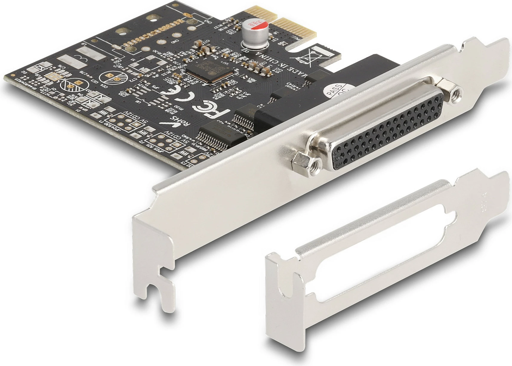 Kartelë PCIe DeLOCK, 4x RS-232 (Serial) DB9, PCIe 2.0, full-height/low-profile, e zezë