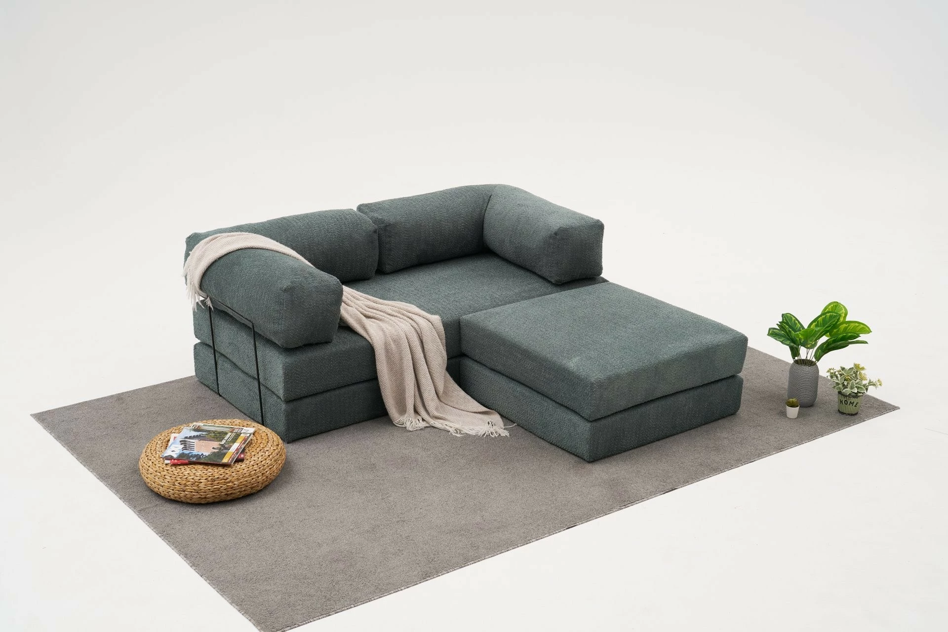 Këndare Comfort Mini, stof 100% chenille, ngjyrë e gjelbër, 190x95x75cm