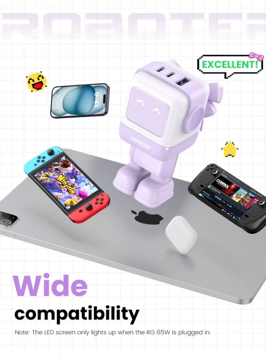 Karikues UGREEN Nexode RobotGaN 65W 35291, 2x USB-C + 1x USB-A, ekran LED, vjollcë