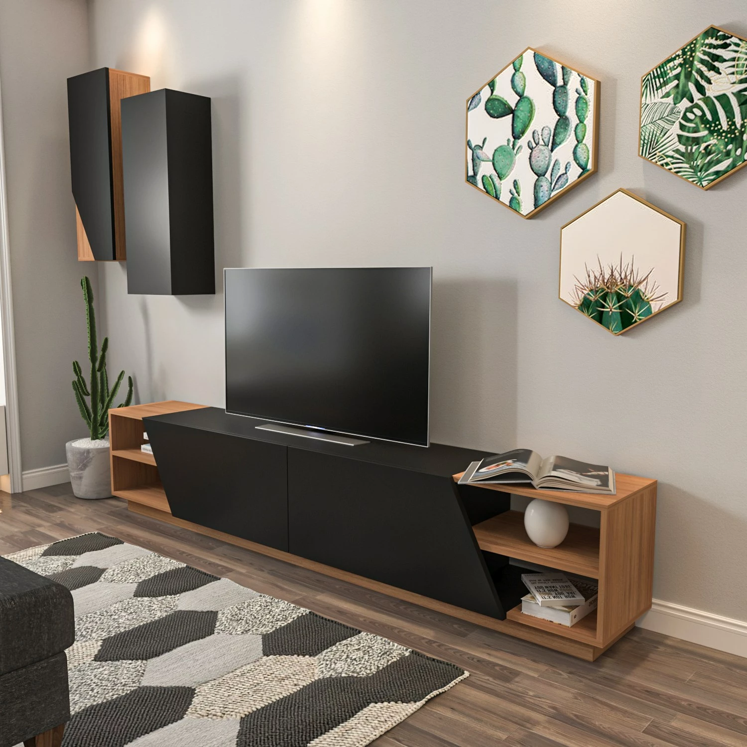 Njësi TV Hanah Home, zebra e zezë, dru tik