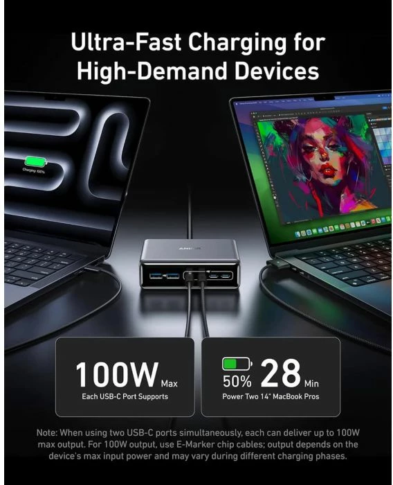 Karikues desktop ANKER Prime A2683341 200W GaN 6 porta USB (4x USB-C, 2x USB-A), gri e errët