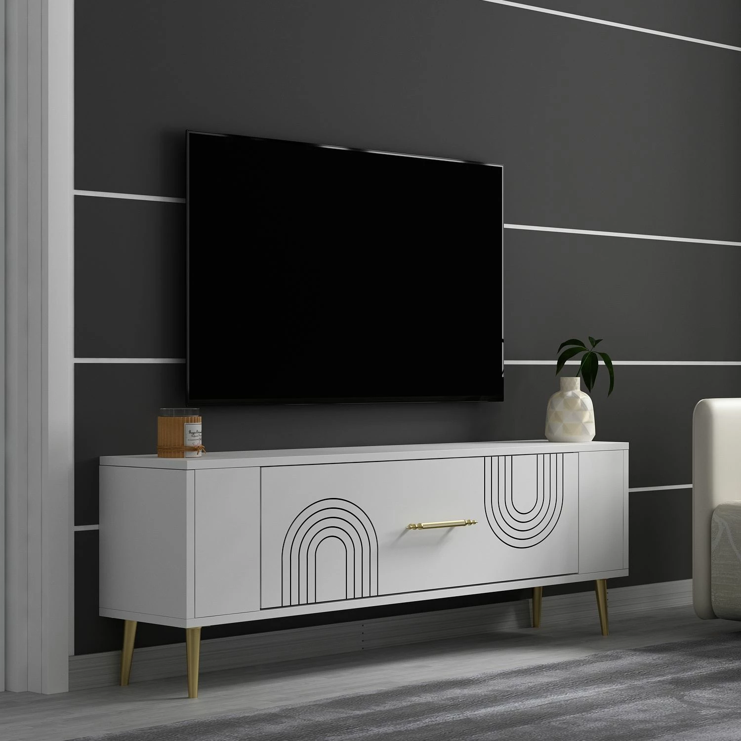 Komodë për TV, ngjyrë e bardhë dhe ari, Skye Decor Retrol2