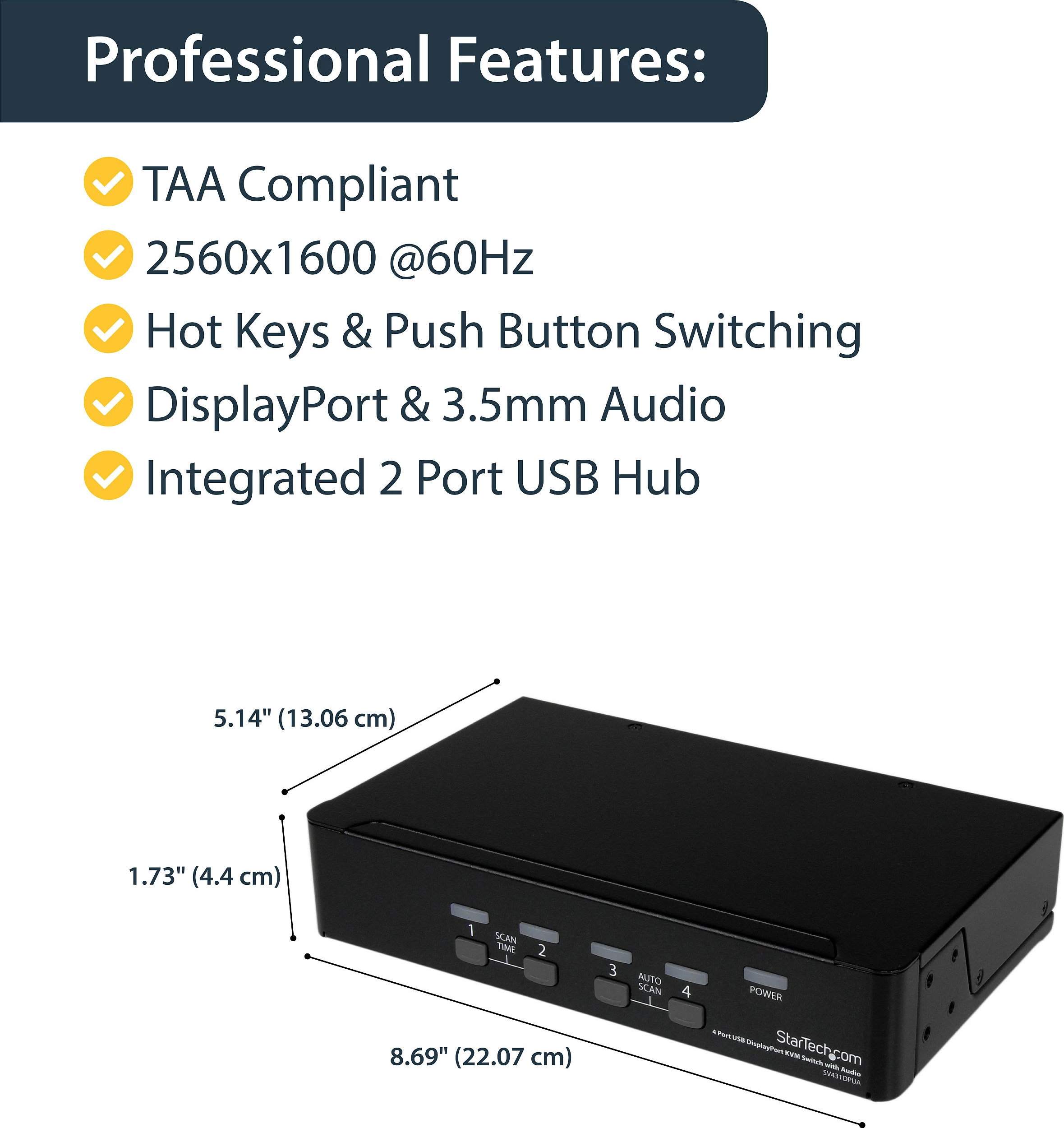 Switch KVM StarTech SV431DPUA, 4 Port USB DisplayPort me Audio, 3840x2400, i zi