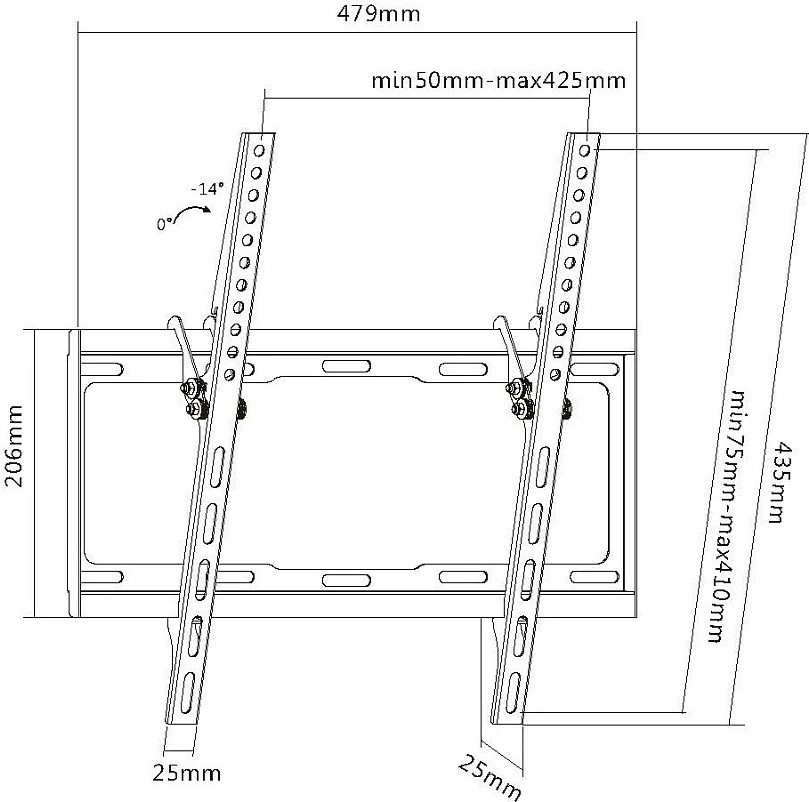 Mbajtëse muri TV Equip 32-55", e pjerrët, VESA deri 400x400, 35 kg, e zezë