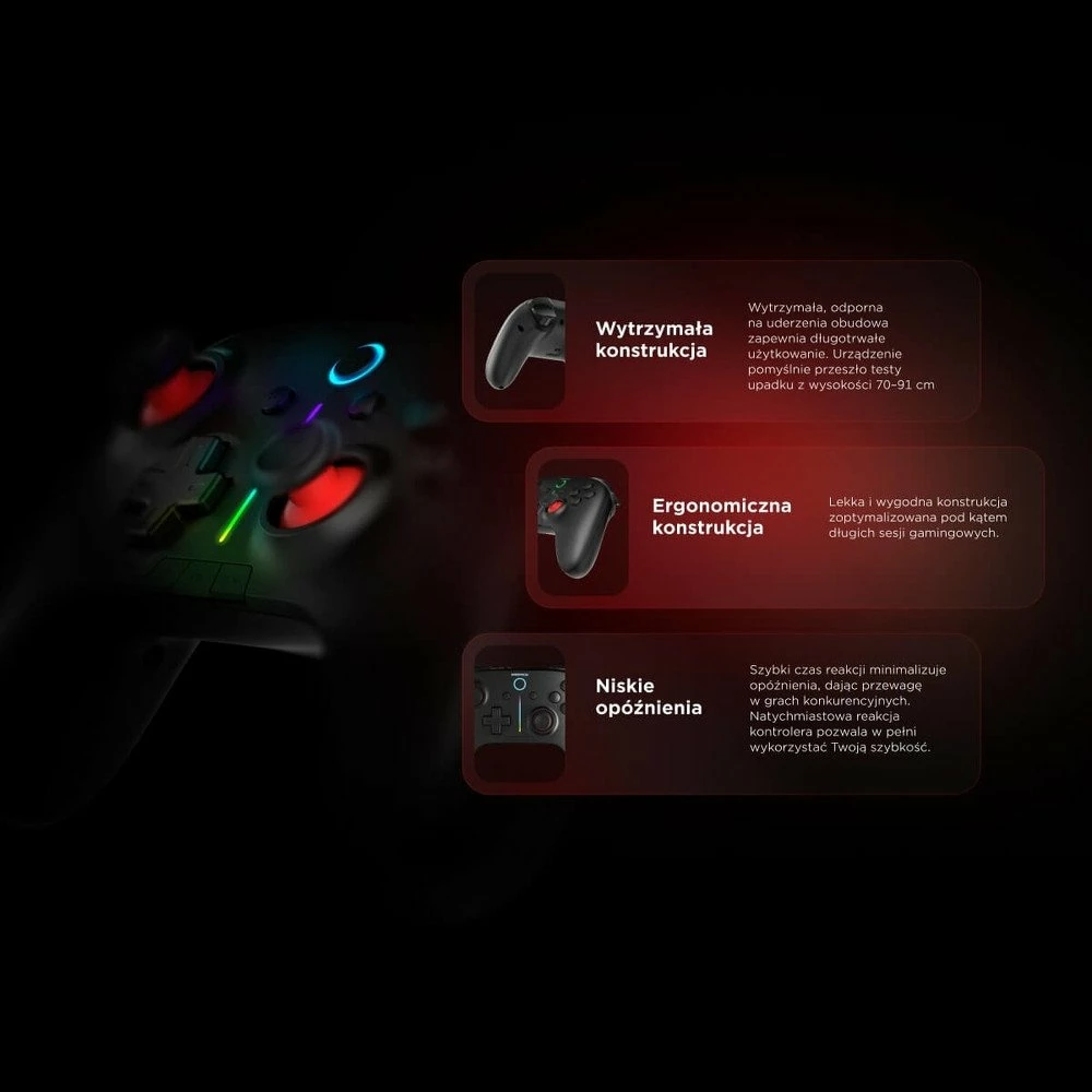 Gamepad Rampage Hydra HYDRA-BLACK me RGB, wireless/USB (Bluetooth/2.4GHz), 21 butona, për PC/Switch/telefon, i zi