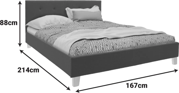 Krevat Mago, material stof ngjyrë gri e errët, këmbë druri natyrale, 160x200cm