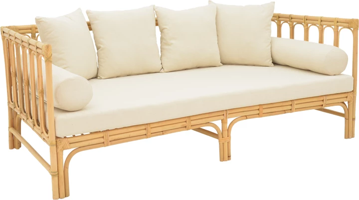 Divan Alessa ratan natyral-me pëlhurë të bardhë me jastëkë 200x100x76cm