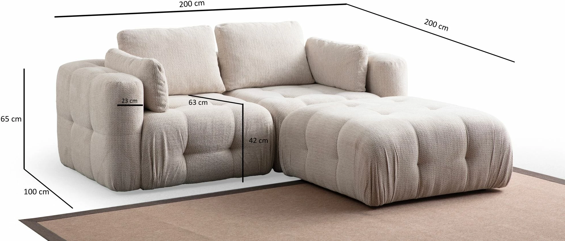 Këndare Amaris me pouffe, 2 vende, bezhë