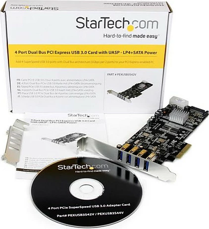 Kartë PCIe StarTech PEXUSB3S42V, 4x USB 3.2 Gen 1, UASP, full-height/low-profile, e zezë/inoks