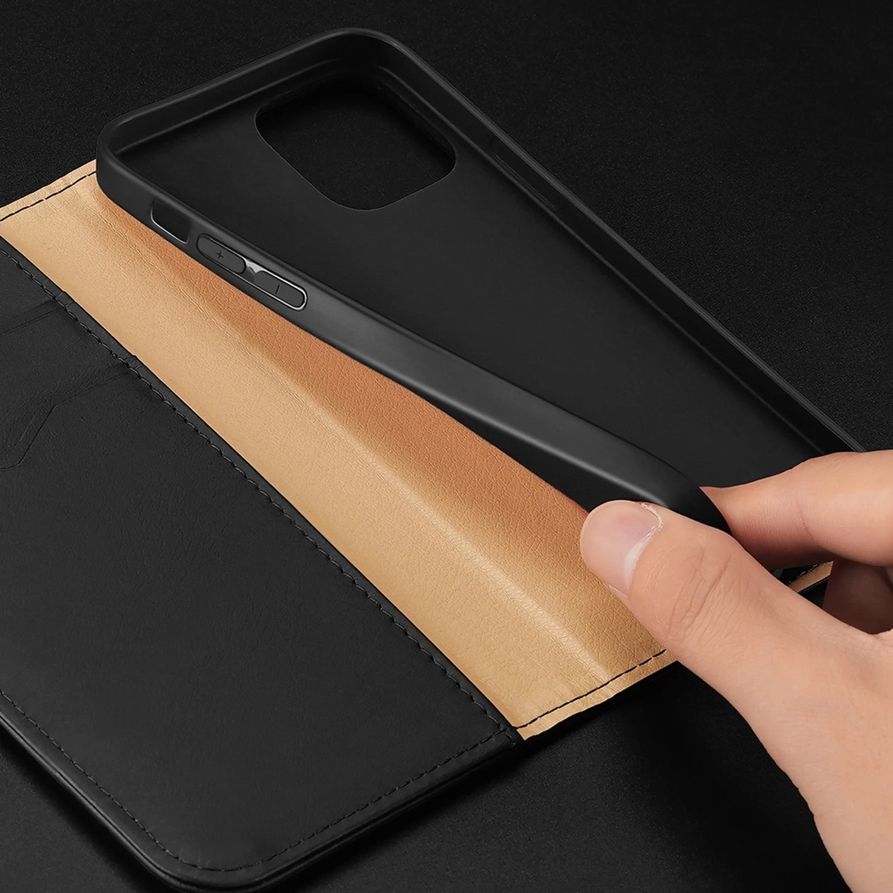 Mbështjellës Dux Ducis Hivo për iPhone 14 Pro, lëkurë natyrale, kafe