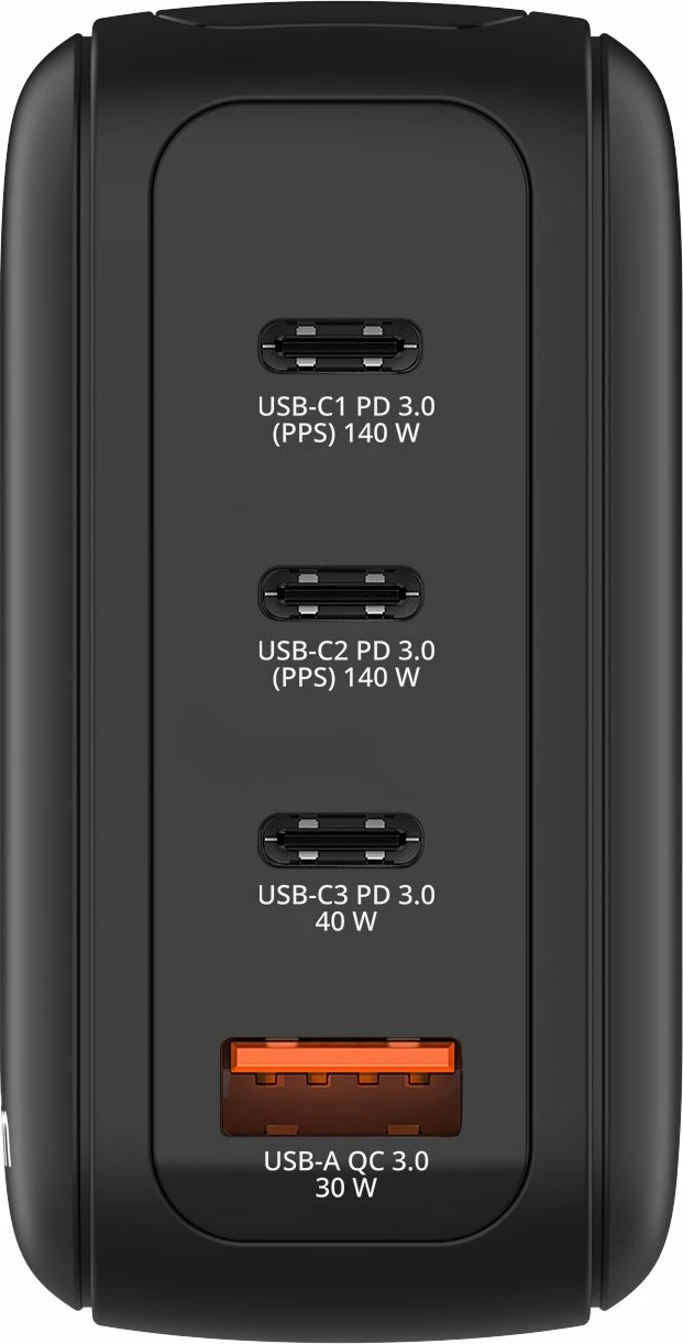 Karikues GaN Verbatim Mini 140W (30240) 3xUSB-C PD/1xUSB-A QC me ekran touch TFT, me priza ndërrueshme EU/UK/USA, i zi