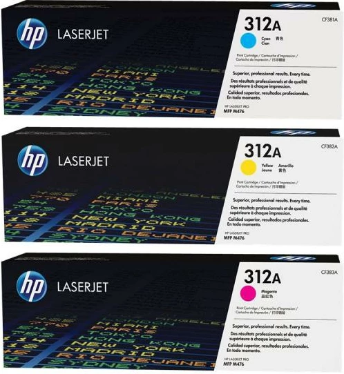 Toner HP 312A Tri-Pack (CF440AM) për HP Color LaserJet, 3 copë, Cian/Magenta/Verdhë