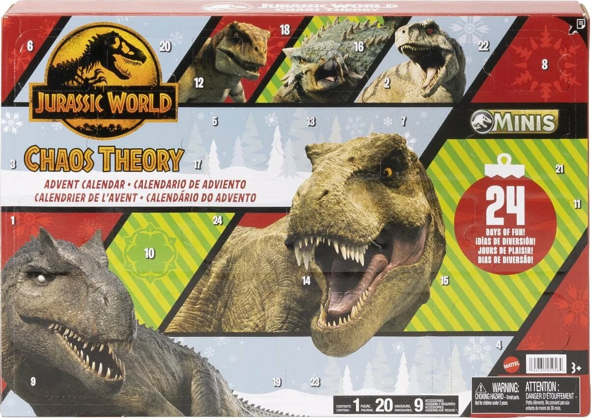 Kalendar adventi Mattel Jurassic World Chaos Theory JBG37, 24 ditë surpriza, set 30 pjesë (20 mini dinosaurë)