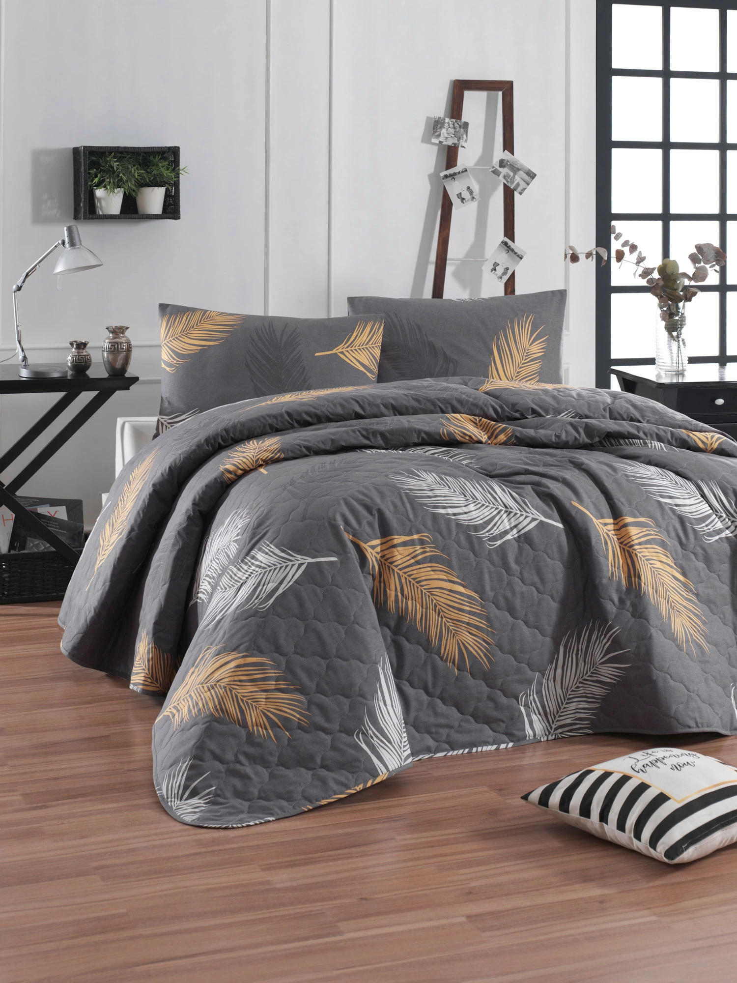 Set mbulesë dysheku dopio Ranforce, L'Essentiel Linge de Maison, Olivia, ari dhe gri