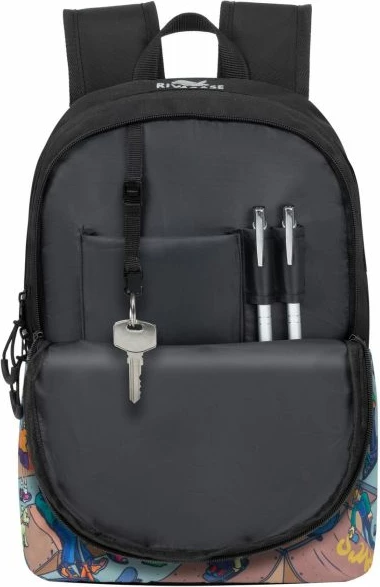 çantë shpine RIVACASE Skaters 5420, 12L, për laptop, material repelent uji, e zezë me print shumëngjyrësh