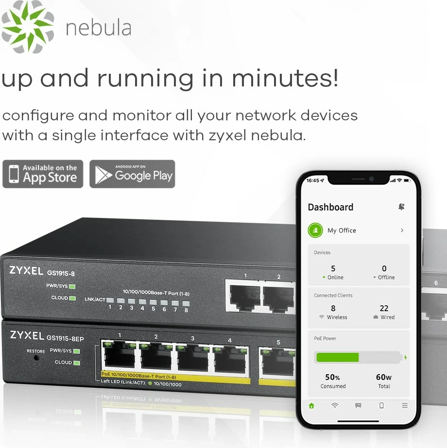 Switch Zyxel GS1915-8EP, Managed L2 Gigabit Ethernet (10/100/1000), PoE, E zezë