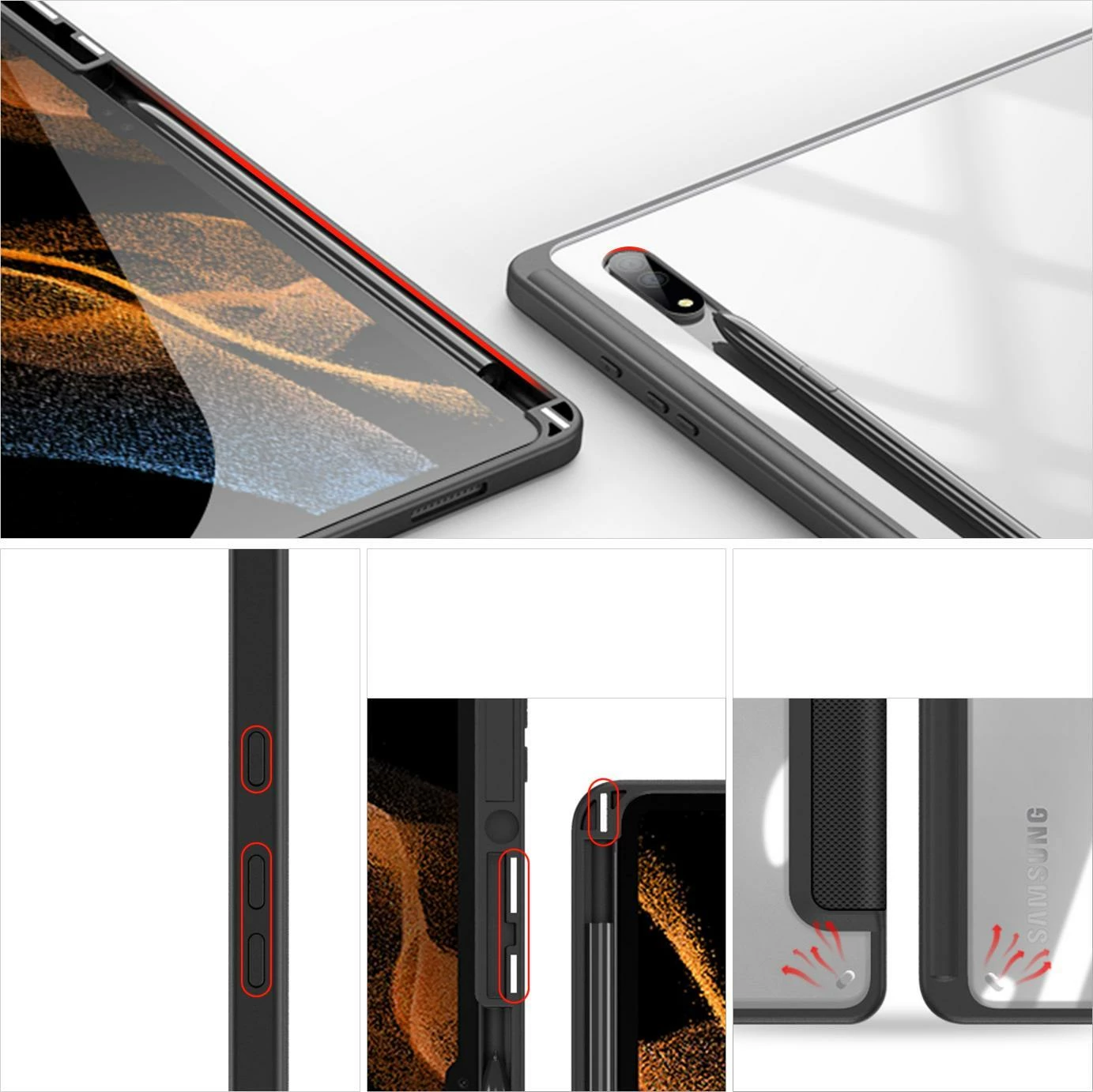 Mbështjellës rugged me kapak flip Dux Ducis Toby për Samsung Galaxy Tab S8 Ultra, me mbajtës stilusi, i zi, 1 copë