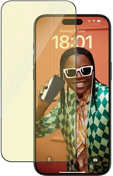 Xham mbrojtës PanzerGlass Ultra-Wide Fit për iPhone 15 Pro Max, Anti-reflektiv + Filtrim dritës blu, Blu