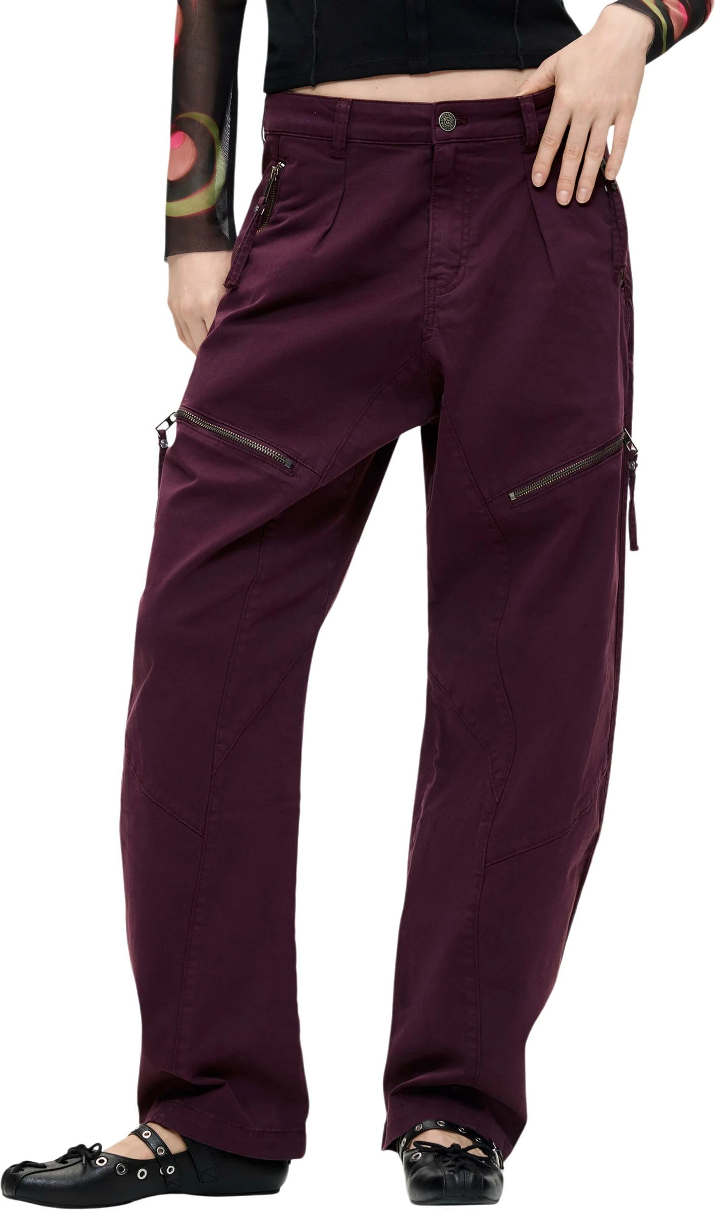 Pantallona për femra Desigual PANT_ZIPPERS 26WWPW14, bordo