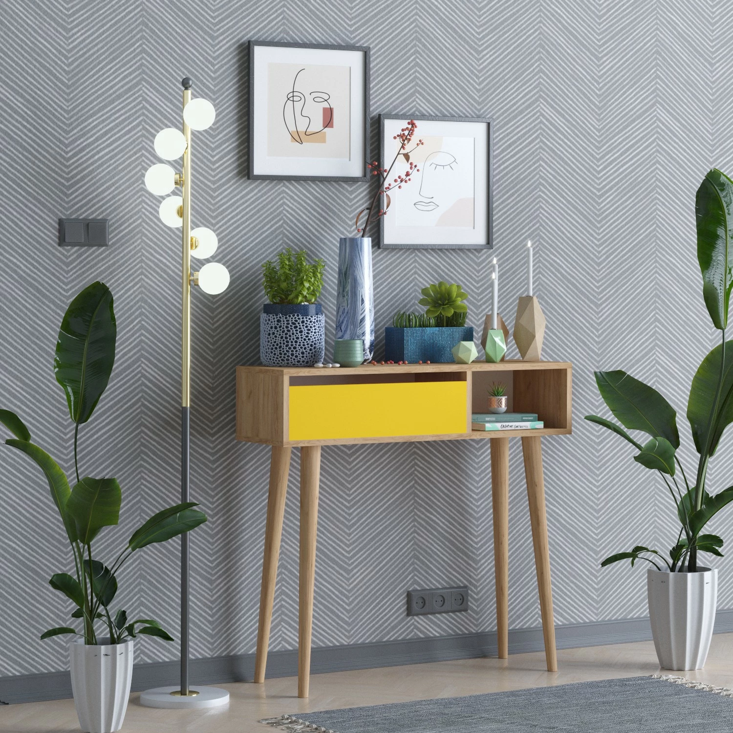 Komodë anësore Skye Decor, ngjyrë lis dhe e verdhë, ARLET