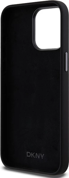 Mbështjellës DKNY Liquid Silicone Metal Logo për iPhone 15 Pro Max, i zi