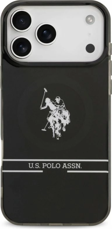Kapak telefoni US Polo DH and Bottom Stripe Logo MagSafe për iPhone 17 Pro Max, i zi