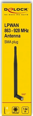 Antenë DeLOCK LPWAN 863-928 MHz, SMA mashkull, 1.64 dBi, omnidireksionale, e zezë