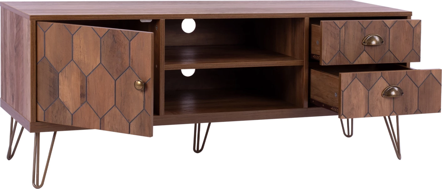 Mobilje TV Philippa, ngjyrë arre me detaje të arta, FH8674, 130x39,5x51 cm