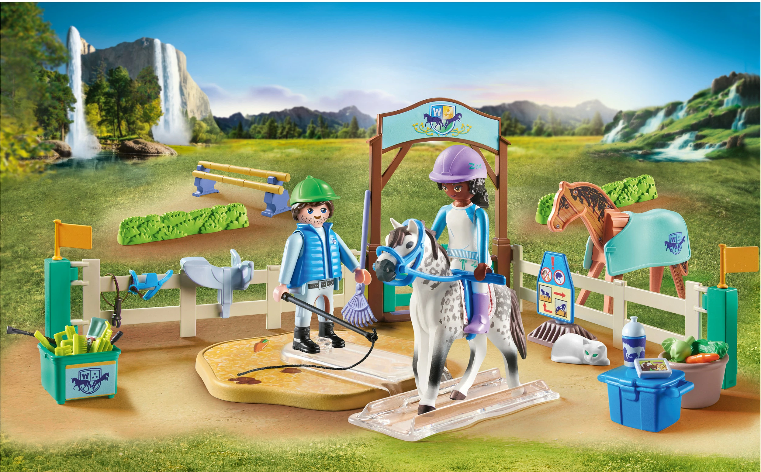 Set lodrash Playmobil Horses of Waterfall 71637, shkollë kalërimi, 67 pjesë, shumëngjyrëshe