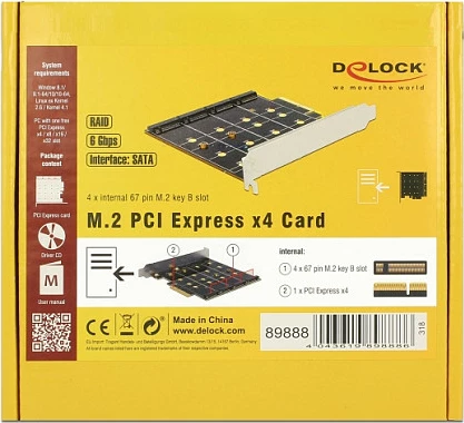 Kartelë zgjerimi PCIe DeLOCK 89888, PCIe x4, 4x M.2 SATA (Key B), RAID 0/1/10, 6 Gbit/s