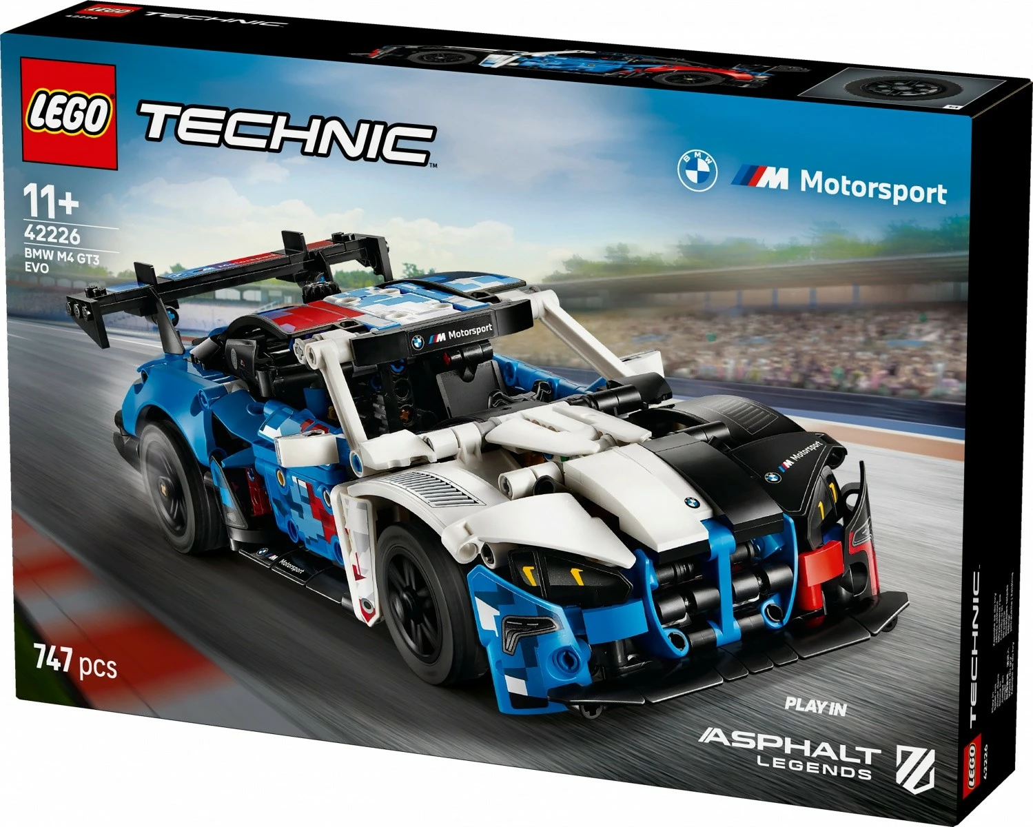 Set ndërtimi LEGO Technic BMW M4 GT3 EVO Racing Car 42226, 747 copë, 11+, bardhë/kaltër/kuqe
