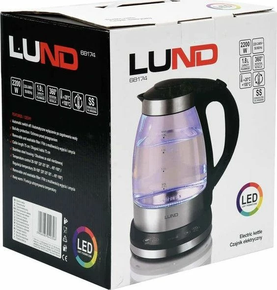 Çajnik elektrik Yato T68174 1.8 L qelq me kontroll temperature, argjend